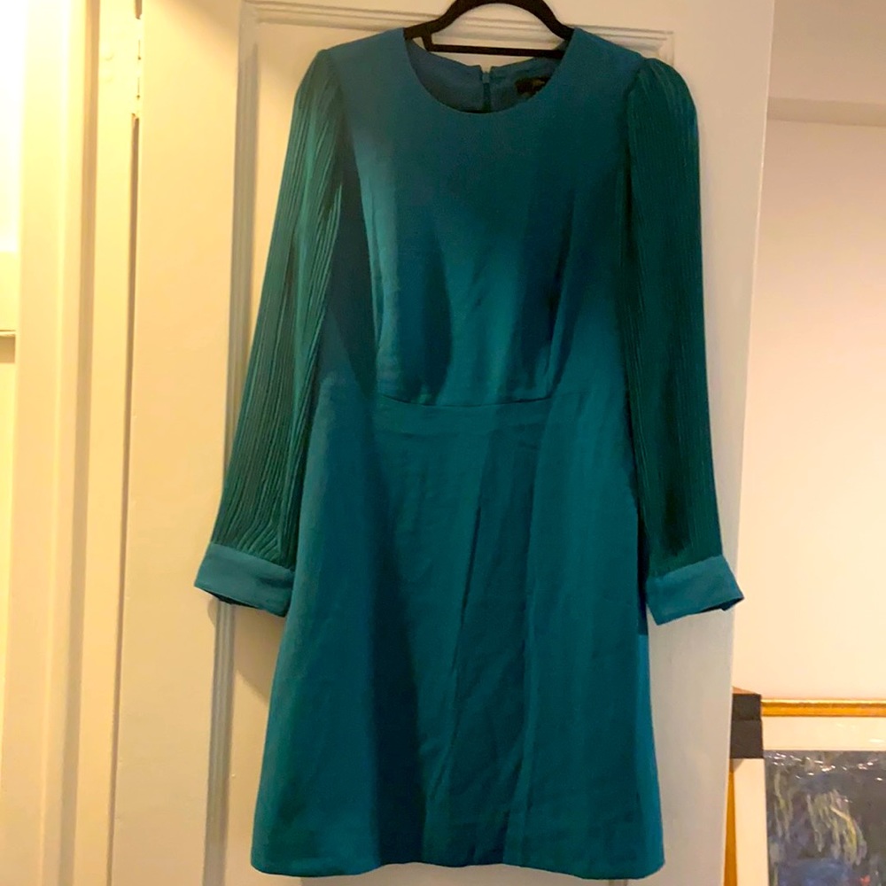 J Crew Emerald Pleated Sleeve Dress